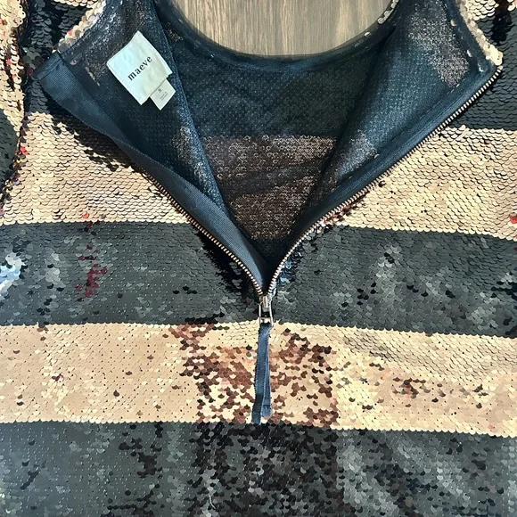 Anthropologie Maeve Short-Sleeve Sequin Striped Top Size - Picture 8 of 10